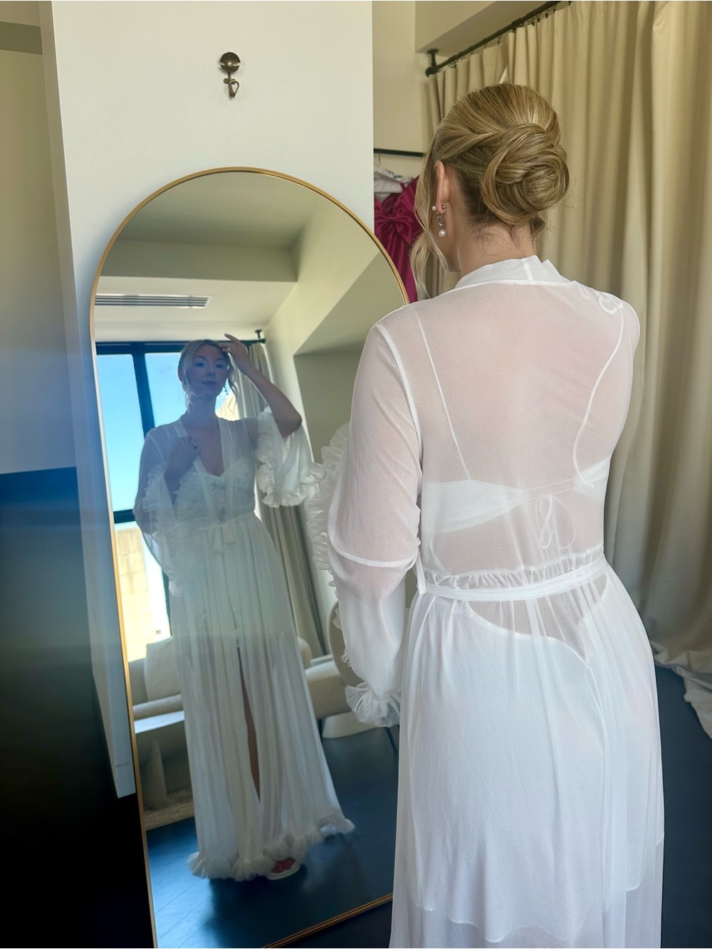 Sheer White Bridal Robe with Lace Trim - Picture 2 of 3